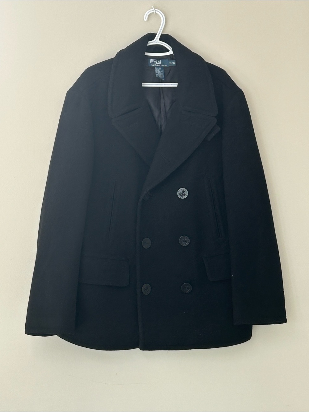 Vintage Polo Ralph Lauren Heavyweight Black Wool Naval Peacoat XL